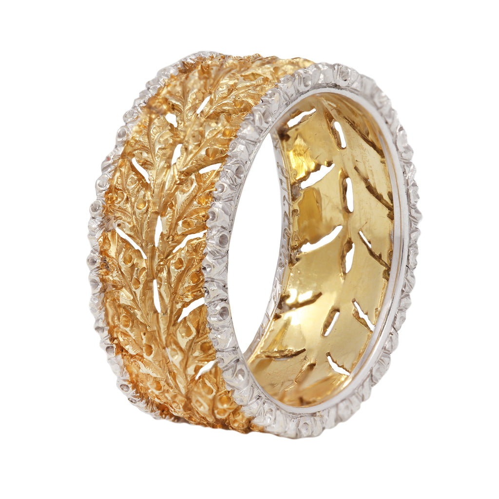 18K Solid Gold Buccellati Lace Ring，Rare Vintage Buccellati 18k Yellow  White Gold Diamond Band Ring S – Hikage Jewelry